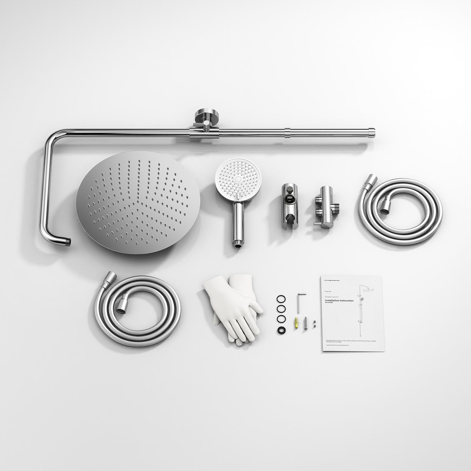 Homelody Duschsystem 12'' Regendusche, Höhenverstellbar, 2-Wege Umschalter, Edelstahl