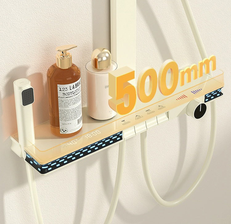 Homelody 40°C Thermostat-Duschsäule Digitaler Bildschirm mit Ablagebrett Duschset mit Badewannenmischer, Umgebungslicht