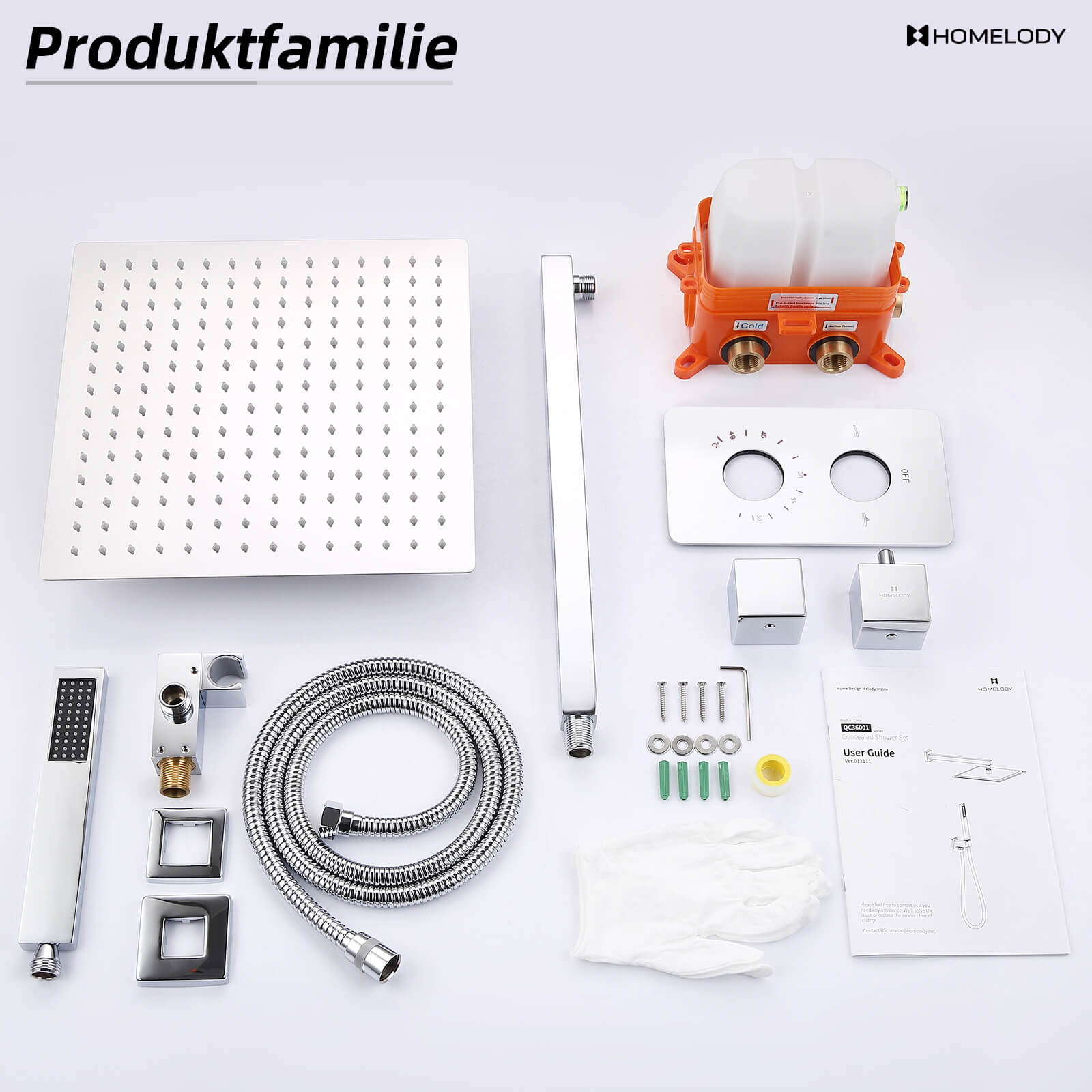 Homelody Unterputz-Duschsystem Thermostat Messing Dusche quadratisch Duschzubehör Duschset