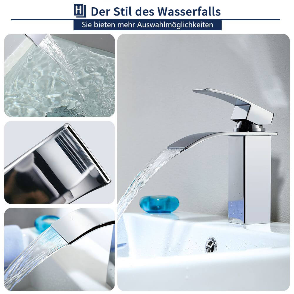 Messing Eckig Waschtischarmatur Wasserfall Chrom Bad Waschbecken Wasserhahn eckig Homelody