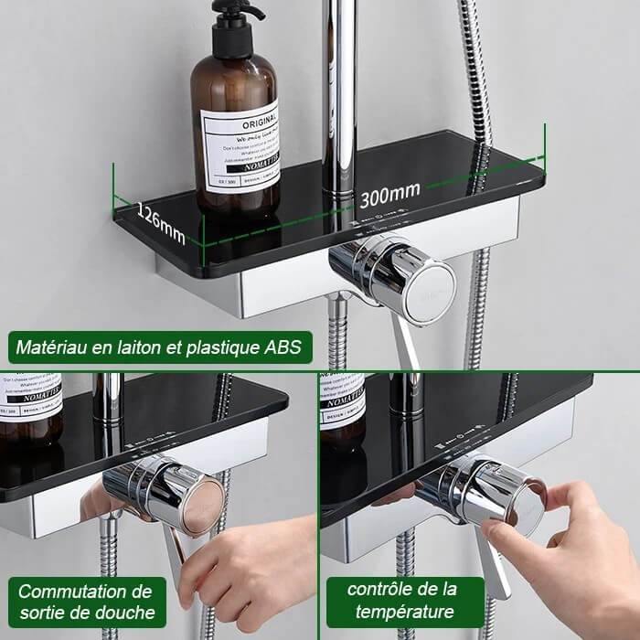 3-Jets Handbrause Thermostatische Duscharmatur mit Ablageschale Höhenverstellbares Duschset - homelody-de