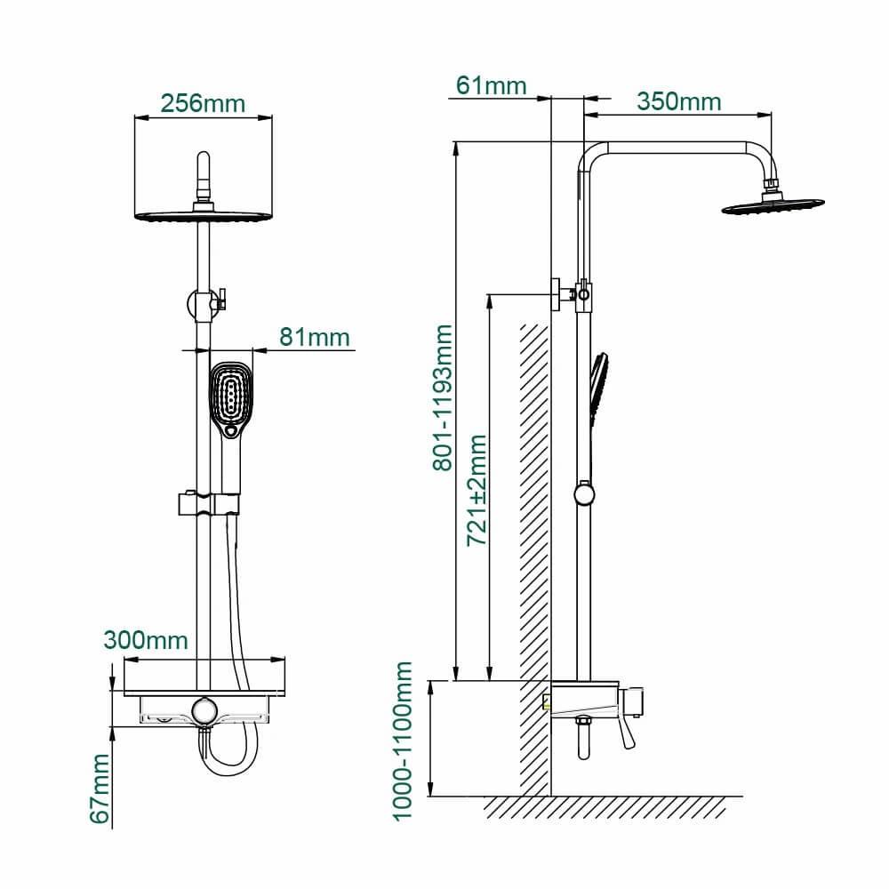 3-Jets Handbrause Thermostatische Duscharmatur mit Ablageschale Höhenverstellbares Duschset - homelody-de