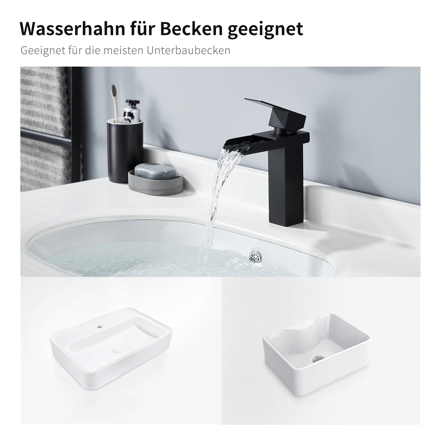 Homelody Schwarz Wasserfall Wasserhahn Bad