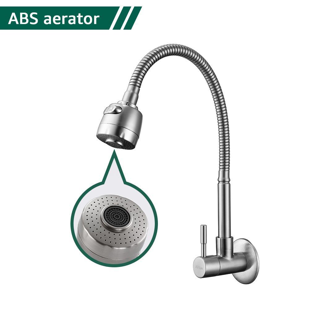 AiHom Edelstahl Gebürsteter Nickel Feder Wasserhahn Küche Wandmontage nur Kaltwasser Wandarmatur 360° Schwenkbar Doppelfunktion - homelody-de