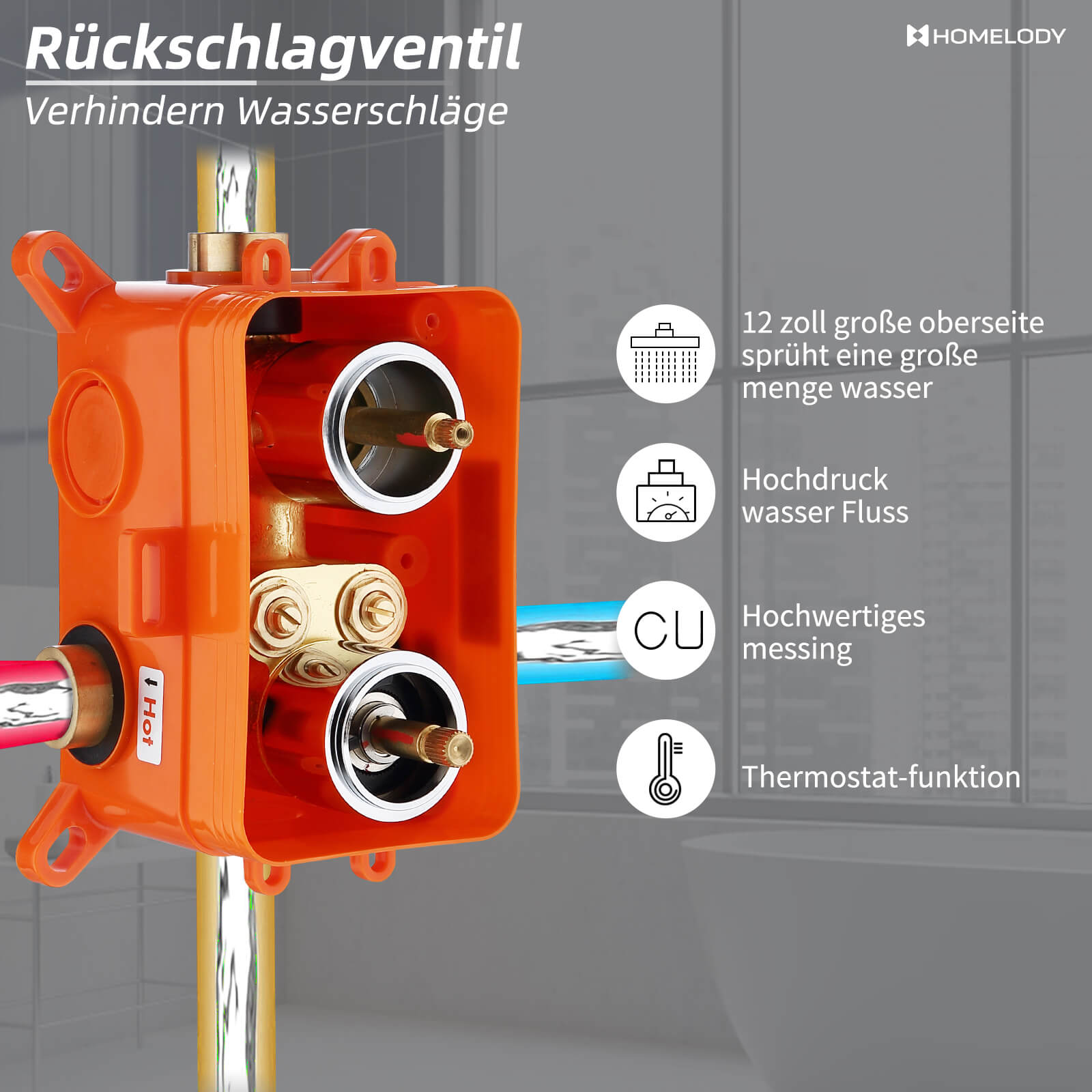 Homelody Unterputz-Duschsystem Thermostat Messing Dusche quadratisch Duschzubehör Duschset