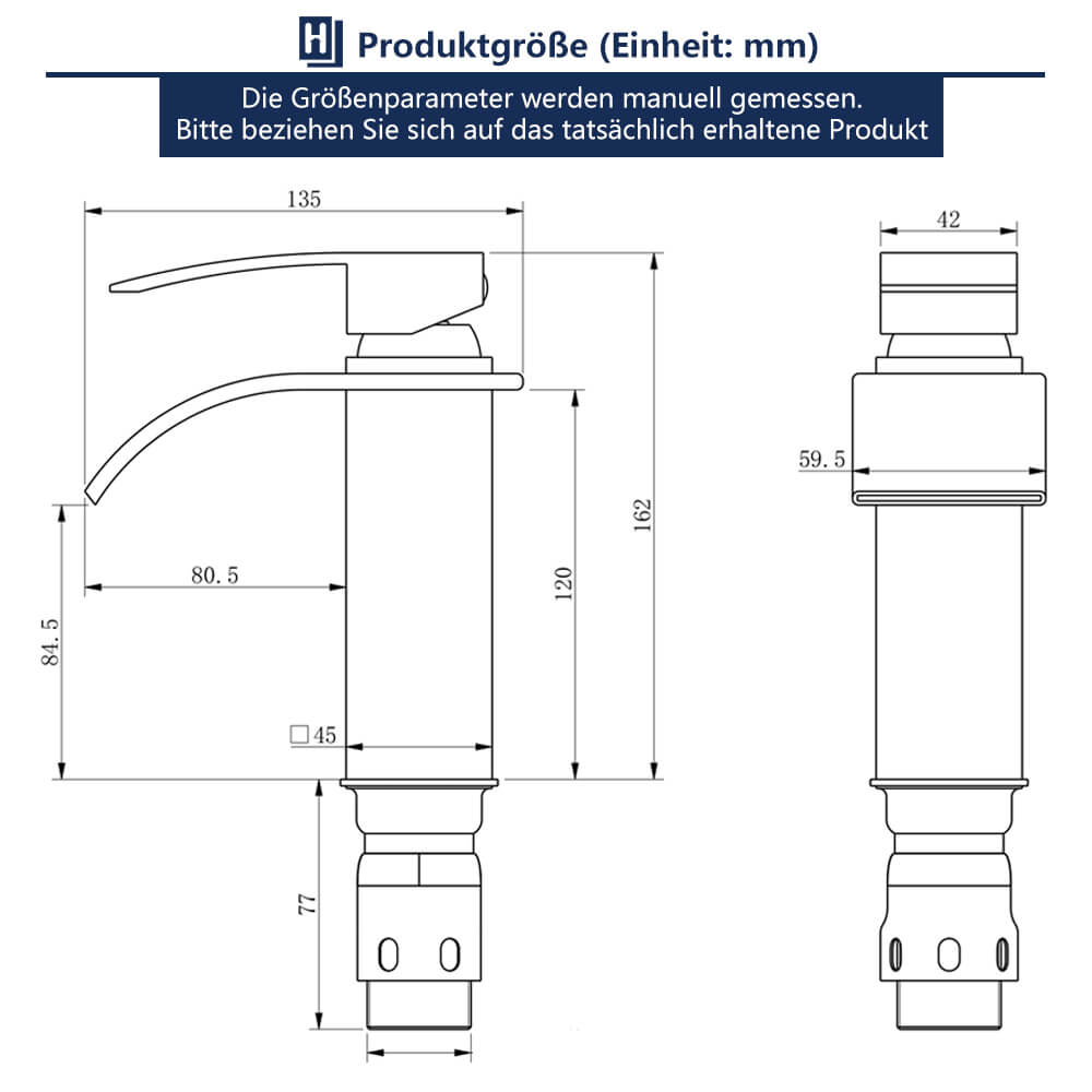 Messing Eckig Waschtischarmatur Wasserfall Chrom Bad Waschbecken Wasserhahn eckig Homelody