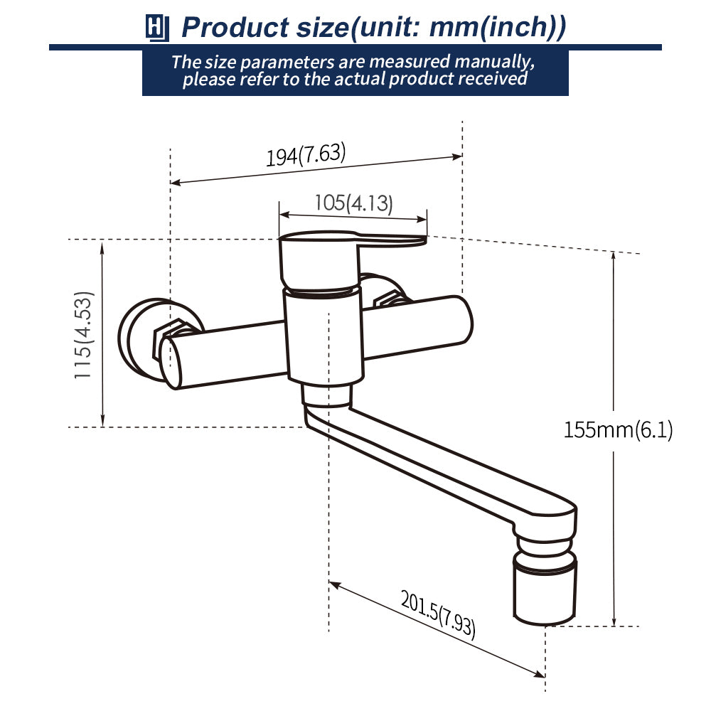 Einhand küchenarmatur wandmontage rostfreier Stahl Wand Spültischarmatur Gebürsteter 360 ° Drehung für Spülbecken