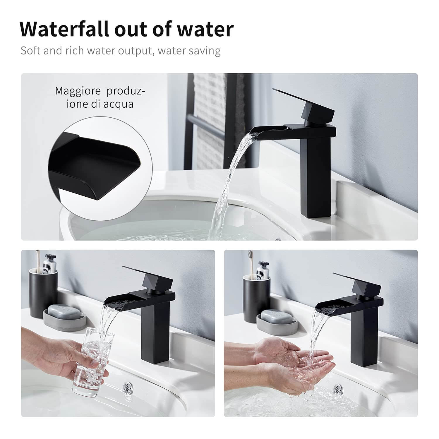 Homelody Schwarz Wasserfall Wasserhahn Bad