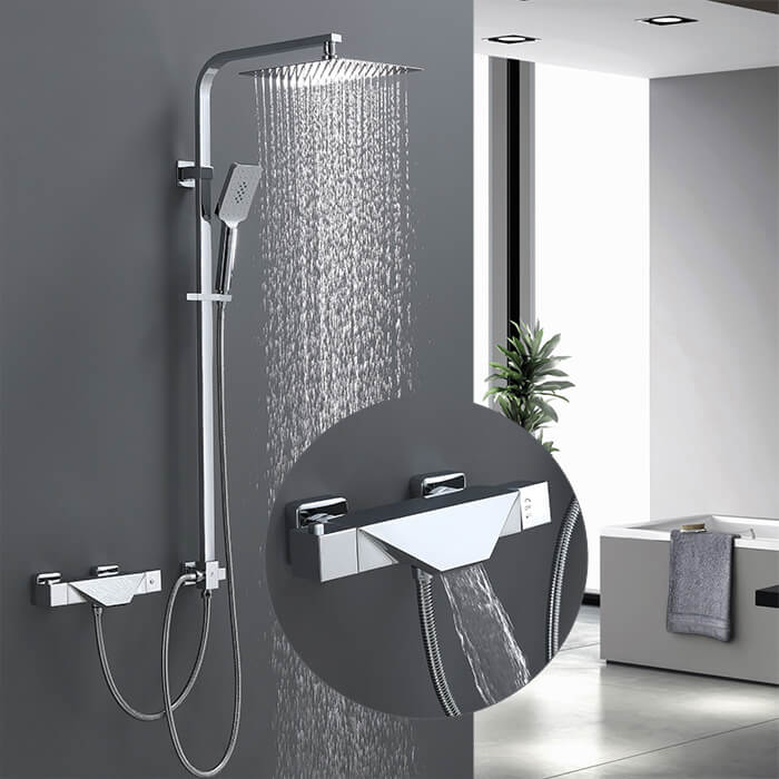 Homelody Trennbar Regendusche mit Wasserfall Badewannenarmatur Thermostat Duscharmatur für Bad/Badewanne
