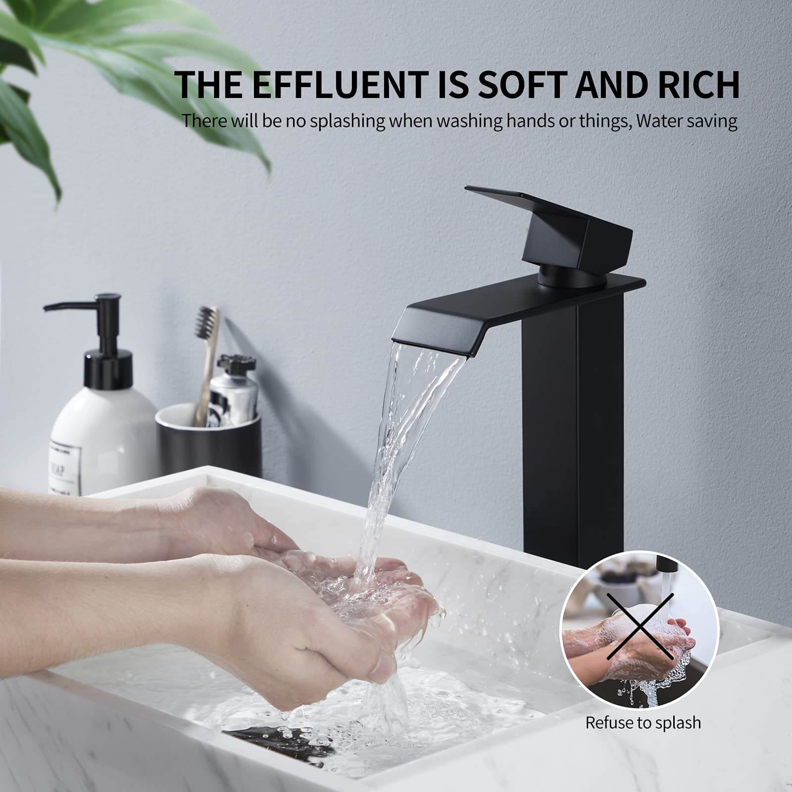 Wasserfall Waschtischarmatur 3-Loch Schwarz – Moderne Badezimmer Armatur Mit 2 Knöpfen, Temperaturregelung, Messing Wasserfall Waschtischarmatur 3-Loch Schwarz – Moderne Badezimmer Armatur Mit 2 Knöpfen, Temperaturregelung, Messing