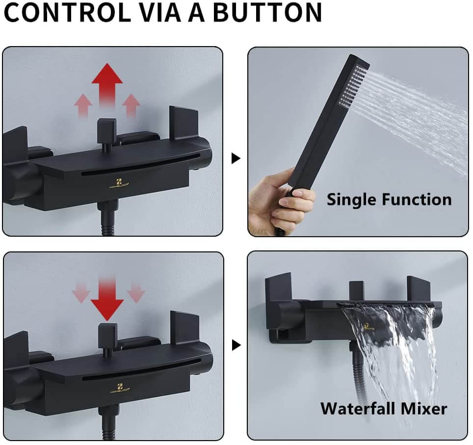 Schwarze Badewannenarmatur Mit Handbrause - Freistehend, Messing, 885mm Hoch